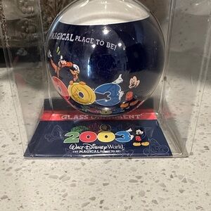 Disney Blue Glass Ornament with Mickey and Friends
